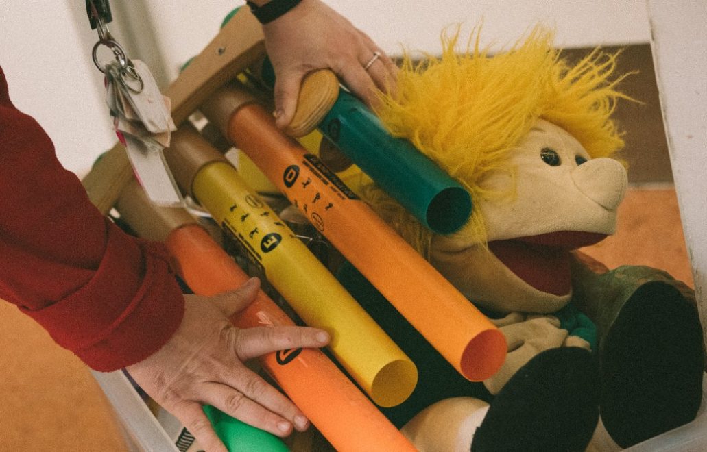 A child's pan flute on a puppet